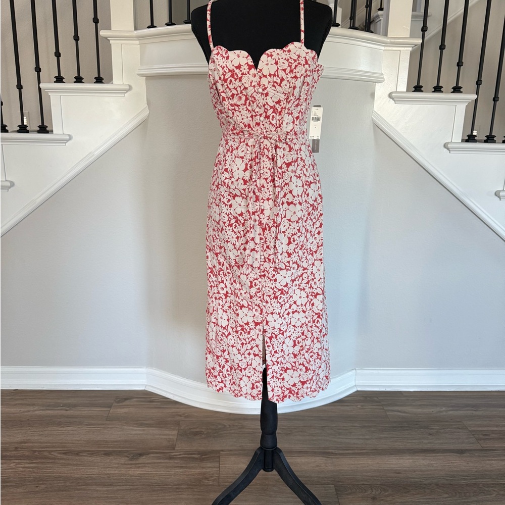 NWT Anthropologie Floral Midi Dress – Red & Ivory Print, Tie Waist (Size 6) - Picture 2 of 4